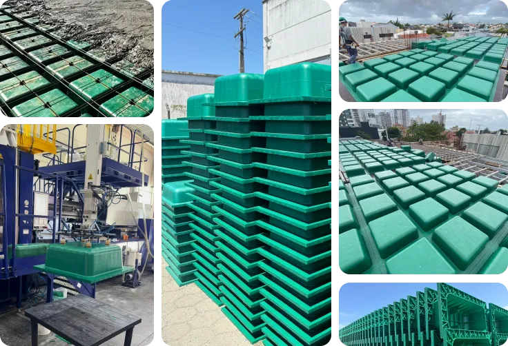 Mosaico de fotos das formas para lajes Verum Formwork